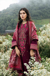 FLORENT - 3PC DHANAK EMBROIDERED SHIRT WITH TWILL PRINTED SHAWL AND TROUSER - HZG2324